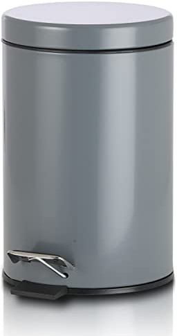KHG Mülleimer Bad, Kosmetikeimer 3l | Abfalleimer Treteimer aus Aluminium in glänzendem Grau | herausnehmbarer Inneneimer, ideal für Küche, Badezimmer, Büro