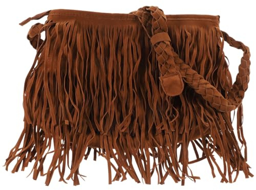 VALICLUD 1 bolsa de hombro con borla de cuero, bolso de mano con borla para mujer, bolso con flecos (color marrón claro)