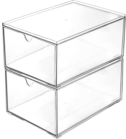 Youngever 2er-Pack Organizer Schubladenbox, 23 cm x 16,5 cm x 10 cm stapelbarer Make-up Organizer, Stapelbare Make-up Aufbewahrung, Durchsichtige Kosmetik Organizer, Make-up Organizer Schubladen