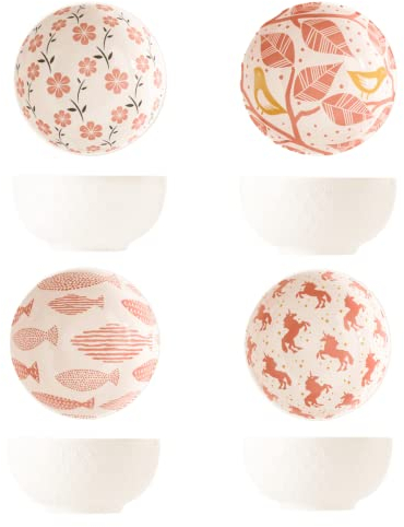 EeAaSsTy Juego de 4 cuencos de cerámica tallados en relieve para cereales, 4,5 pulgadas, para sopas, postres, frutas, ensaladas, pasta, ramen, cuencos de cocina, 10 oz, microondas y lavavajillas