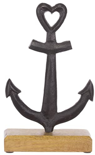 Brandsseller Deko-Aufsteller Anker Schwarz ca. 13x22x5 cm auf Mangoholz-Sockel/Aluminium