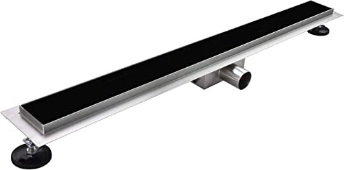 Canaleta de Ducha Rectangular de Acero Inoxidable Ultra Plana Medida 120cm - Modelo R3 Desagüe de Borde Vidrio Negro