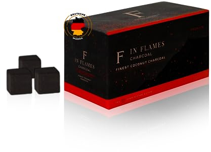 In Flames - Paquete de 1 kg – Carbón premium 27 briquetas de coco de alta calidad – con combustión extralarga – Cubo de carbón de 27 mm de calidad premium carbón natural poco cenizas