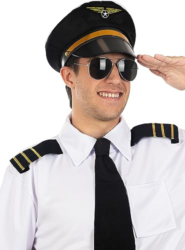 Funidelia | Gorra de piloto para hombre Avión, Original y Divertido, Profesiones, 0 - Accesorios para adultos, accesorio para disfraz - Azul oscuro