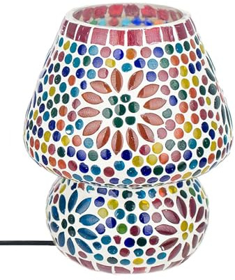 SIGNES GRIMALT Lampada etnica di ispirazione orientale, vetro e ceramica colorata, altezza 18 cm