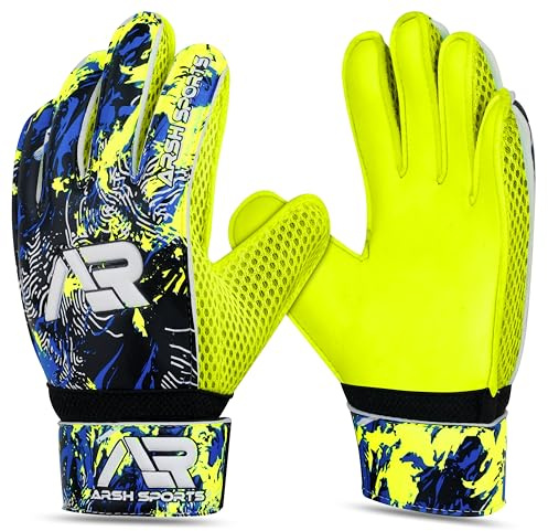 Arsh Sports Soccer Goalie Gloves, Football Goalkeeper Gloves for Kids Youth & Adult Strong Grip Finger Save 4mm Latex Finger Spine Protection (Yellow-Fluroscent, Size 4 Suitable for 6-9 Years)