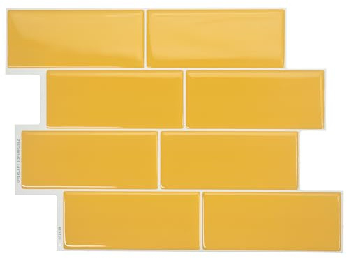 Smart Tiles Credence Adhesive pour Cuisine, Carrelage Adhesif Mural salle de bain 3D, 5 Stickers Muraux (29.34x21.28 cm), Autocollant Carreaux Adhesif fabriqué au Canada - Metro (Jaune)