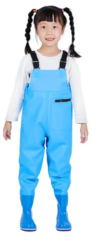 Fliegenfischen Teichhose mit Stiefeln,Kind Wathose mit Brusthöhe,Angelhose mit Watstiefel,wasserdicht,atmungsaktiv,unisex,für Baustellen,Angeln,Bauernhöfe,Gärten,Arbeiten im Schlamm