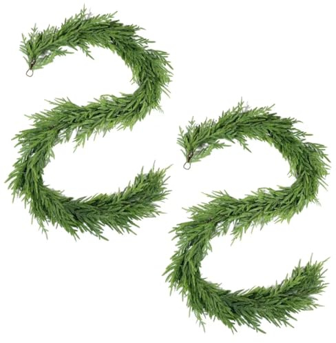 WBHome 2 PCS 9FT Real Touch Norfolk Pine Christmas Garland, Winter Greenery Garland for Christmas, Holiday Seasonal Outdoor/Indoor Home Decor