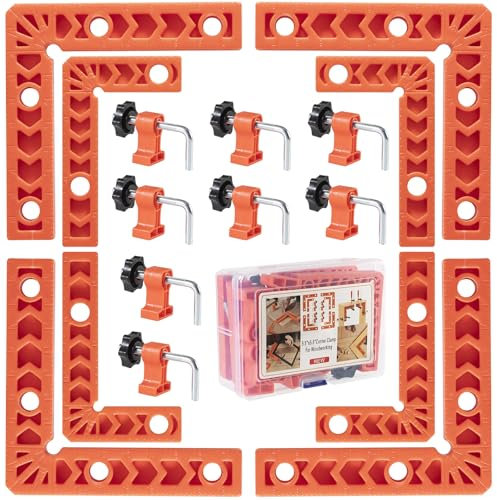 Juego de Abrazaderas en ángulo de 90 Grados,Cuadrado de Posicionamiento,Herramienta de Carpintería,Adecuada para Marcos, Armarios, Cajas,un Conjunto de 8 piezas (8cm/ 10cm),con 8 Abrazaderas