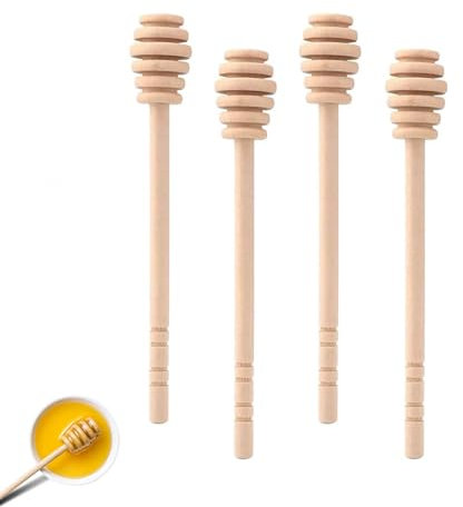 Fzcyuoo 4 Stück Honigrührer Aus Holz 16cm Rührstäbchen für Honig, Honiglöffel Honigheber Honigspirale Dosierer von Honig & Sirup tropf Honig Löffel für Sammlung von Honig Marmelade