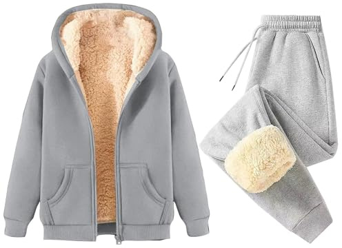 HOOUDO Deal Of The Day Prime Today Fleece Lined Tracksuit Womens Full Set UK 2 Piece Warm Sherpa Lounge Wear Sets Ladies Winter Warm Trouser Suits Co Ord Set Outfit Activewear Must Have Ideas Uk