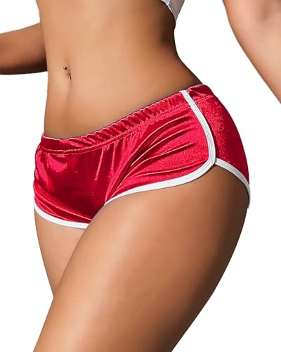 Hot Pants Shorts Booty Shorts Sports High Cut Yoga Gym Running Slimming Fitness Activewear Butt Lifting Rave Bottoms (US, Alpha, XX-Large, Regular, Regular, Red)