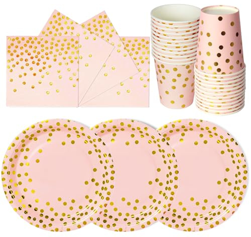 PYAILI Anniversaire Vaisselle de fete 72 Pièces Party Assiettes en Papier Set Assiettes de Fête Jetables Papier Tasses Serviettesr, pour Barbecue les Fêtes les Pique-niques -24 Invités
