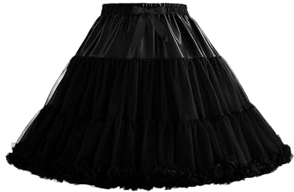 Fnuqz Women Petticoat Skirts Tulle Under Dress Black Crinoline Puffy Elastic Waist Boneless Underskirt