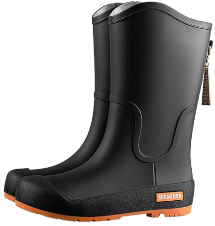 Stivali di gomma da donna, con gambo lungo, impermeabili, antiscivolo, con chiusura lampo, leggeri, comodi da trekking, per il lavoro all'aperto, la pesca, Nero , 37 EU