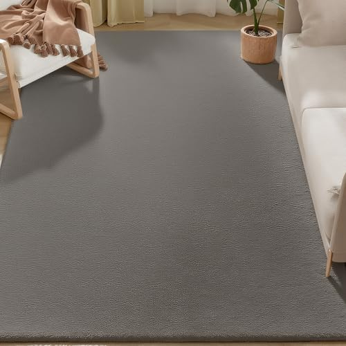 HOMCOM Tapis Salon 200 x 140 cm Tapis à Poils Longs, Lavable en Machine, antidérapant, en Fausse Fourrure, pour Salon, Chambre à Coucher, Bureau, Gris Clair