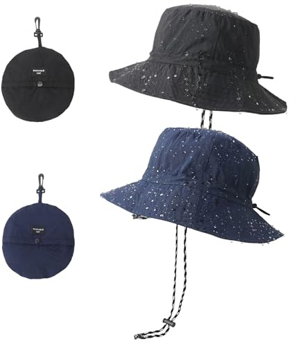 Zhamate 2Pcs Waterproof Bucket Rain Hat for Men Women,Packable Sun Hat Quick Dry Fishing Hats UV Protection for Beach Hiking Outdoor Black,Dark Blue
