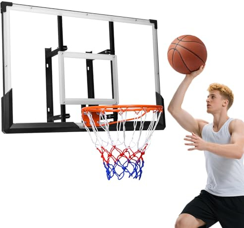 47In Wall Mounted Basketball Hoop with Shatter Backboard,Adjustable-Height Backboard and Rim Combo,Full Size Regulation Basketball Goal,Fits Most Slanting Roofs for Gyms Garages Fitness Centers Barns