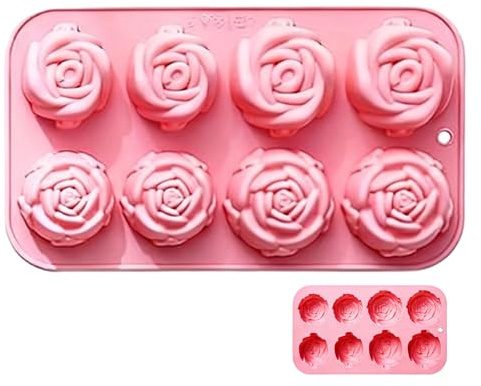 Moldes de chocolate de silicona con forma de rosa para hornear, molde de goma y caramelo para fondant de chocolate con flor de rosa de 6 cavidades, antiadherente, reutilizable para cubitos de hielo
