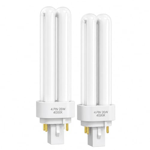 Fresilkora 2 Pack GX24Q-3 26W 4 Pin Compact Fluorescent Lamp, 4000K Natural White CFL Light Bulbs, 3U Triple Turn CFL, Non-Dimmable Energy Saving Replacement Bulb for Bathroom Corridor Office