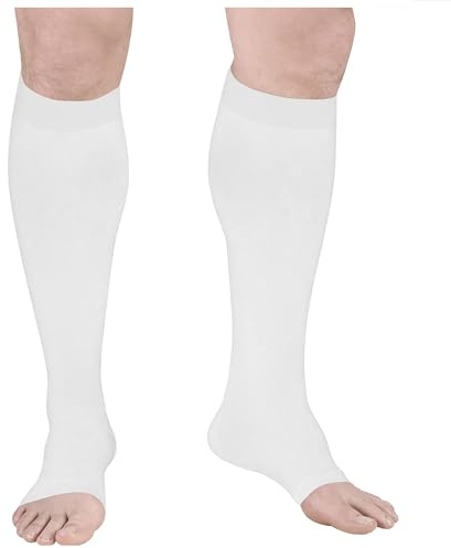 Truform Surgical Stockings, 18 mmHg Compression for Men and Women, Knee High Length, Open Toe, White, Large