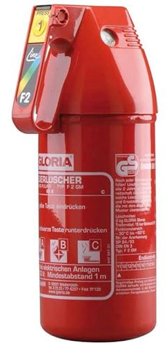 Feuerlöscher (Wirksamkeit: 13-89B-C) | 2 kg Feuerlöscher. von ABC Pulver | Modell: F2GM | Gloria Brand Multi-Anwendung, für Autos, Boote, Wohnwagen, Häuser, Geschäftsräume und vieles mehr.