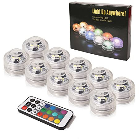 Aeeyui 10PCS Bougie LED Lampe Submersible Etanche avec Une Télécommande Couleur Changement pour Ambiance Fontaine Piscine Bain Vase Mariage Fête Anniversaire Noël Decoration