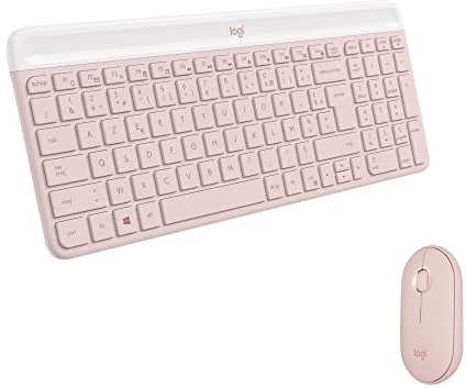 Logitech MK470 Slim Combo Clavier et Souris sans Fil, Compacte et Moderne, Ultra Silencieux, 2,4 GHz avec Récepteur USB, Plug n' Play, Compatible avec Windows, AZERTY Français - Rose