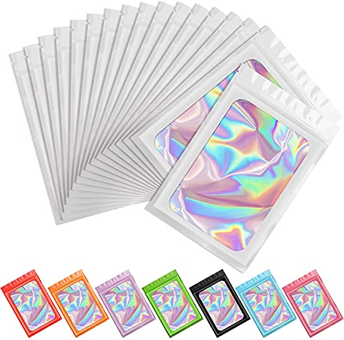 Artcut 100 PCS Smell Proof Mylar Bags Holographic Packaging Bags, Resealable Odor Proof Bag(White, 4 * 6inch)