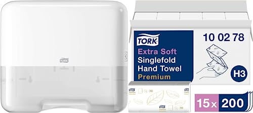 Tork Mini-Handtuchspender zur Wandmontage + Nachfüllpackung - H3 - Premium-Handtücher (15x200 Blatt)