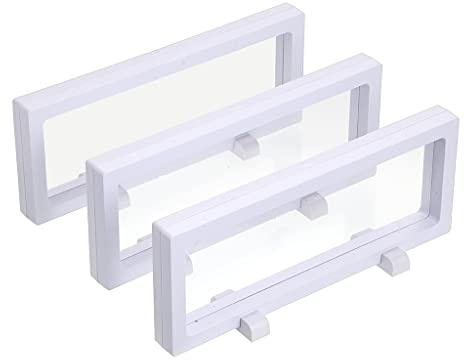 Skelang 3 Pcs Coin Display Case, 3d Floating Frame Display Holder, Coin Display Stand for Coin, Stamp, Jewelry, 23 × 9cm (White)