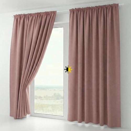 BEAUTEX 2er Set Kräuselband Verdunkelungsvorhang mit U-Band, Gardinen abdunkelnd und Blickdicht (B=140 cm, H=225 cm, Altrosa)