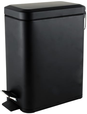 Beldray LA041173BLKFEU7 Treteimer für das Badezimmer — Rechteckiger Mülleimer mit Absenkautomatik, herausnehmbarer Inneneimer mit 5 l Fassungsvermögen, schlankes Design, tragbarer Tragegriff, Schwarz