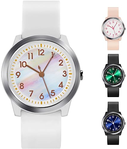 SOCICO Kinderuhr Analog, 5ATM/50M Wasserdicht Armbanduhr Kinder Mädchen Jungen Teenager, Leicht Lesbar Kinder Quartz Minimalistisch Uhren für 9-18 Jahre (Regenbogenweiß)