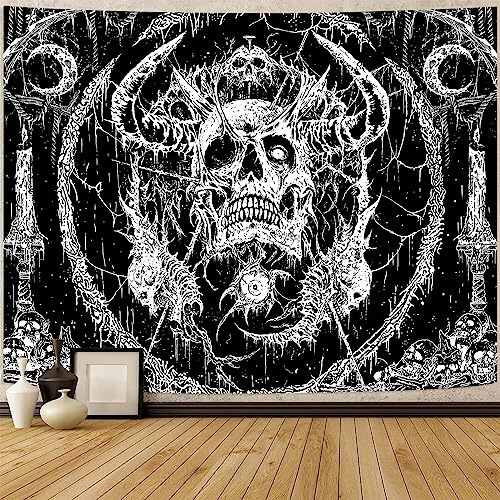 Lifeella Skull Tapestry, Gothic Horror Moon Skeleton Mystic Dark Tapestries for Bedroom Grunge Wall Hanging Black and White 36 x 48 inch