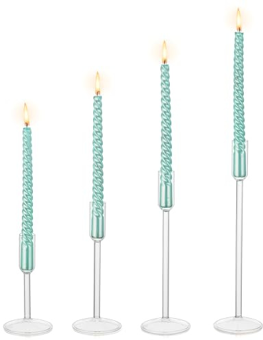 Hewory 4pcs Clear Glass Candlestick Holders for Table Centrepieces