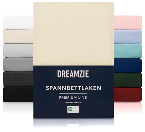 Dreamzie Spannbetttlaken 200x200 cm - Hoher Steg bis 33 cm - 100% Mikrofaser - Beige - Schadstoffgeprüft (Oeko TEX), Bettlaken mit Gummizug