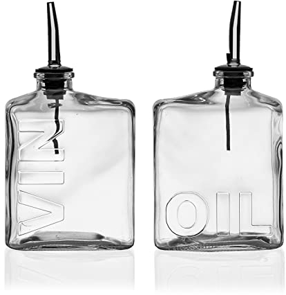 TIENDA EURASIA - Aceitera y Vinagrera | Cristal | Capacidad 450 ml | Boquillas de Acero Inoxidable | Medidas 10x6x18.5 cm | Diseño Moderno