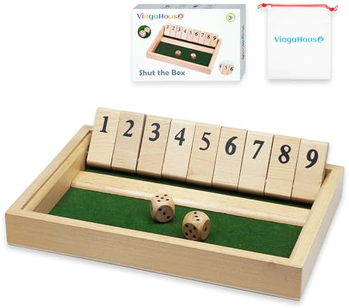 Shut The Box Spiel 2-Spieler, Holz Brettspiel Holz Mathematik Traditional Pub Board Würfelspiel Reisen Great Family Brettspiele Urlaub Unterhaltsames Mathespiele Spiel für Kinder und Erwachsene