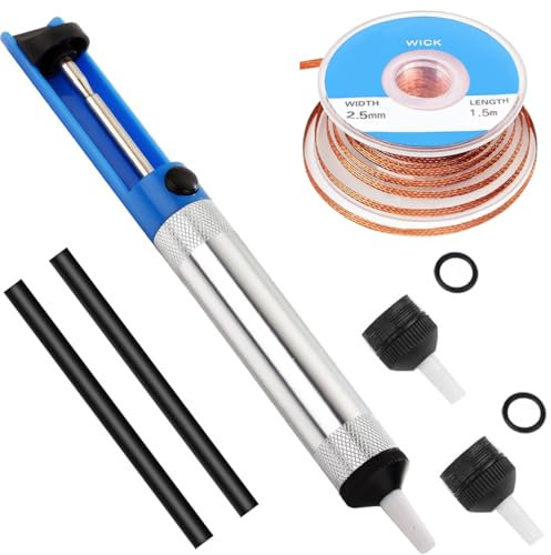 DAOKAI Kit de mèche à dessouder avec ventouse à souder, outil de retrait de soudure pour pompe à vide, pompe à dessouder + mèche à dessouder + 2 buses de rechange + 2 tuyaux résistants à la chaleur