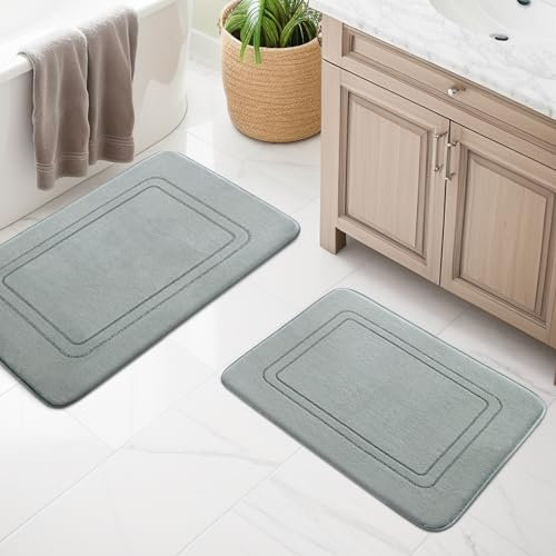 chakme Juego de 2 alfombrillas de baño de espuma viscoelástica antideslizante, lavable, juego de alfombras para inodoro, ducha y bañera, color gris