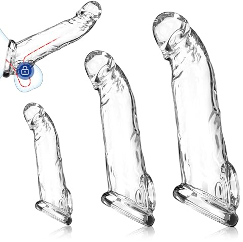 3 Sizes Reusable Penis Sleeve with Cock Ring – Soft Clear Cock Sleeve Penis Extender for Added Length & Girth, Stable Fit that Stays in Place, Sex Toys for Men & Couples