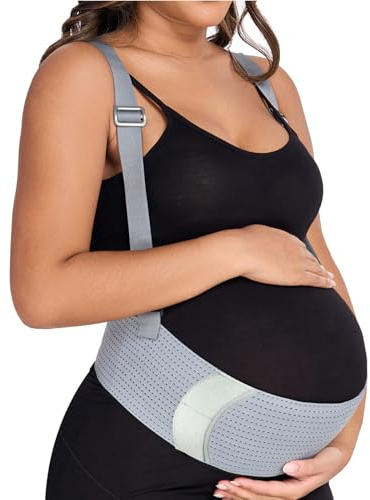 MAMODY Belly Bands For Pregnant Women Maternity Belt Pregnancy Belly Support Band Adjustable Pregnancy Belt with Back Brace Straps (Gray, Large)