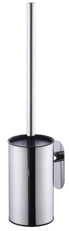 Escobilla de inodoro y soporte de acero inoxidable, montaje en pared, autoadhesivo, mango largo, sin taladrar, limpiador resistente para baño, con cepillo de plástico extraíble (cromo)