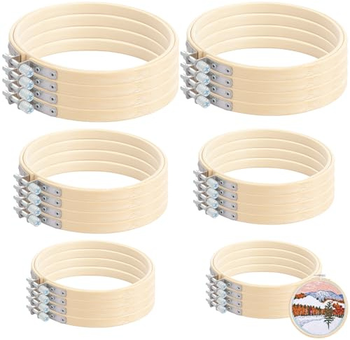 LOPYXBR 24PCS Bamboo Embroidery Hoops, 6 Sizes Cross Stitch Hoop, Adjustable Bamboo Round Embroidery Frame, Small Embroidery Hoop and Large Embroidery Hoop for Hand Sewing Crafts(4,5,7,8,9,10inch)