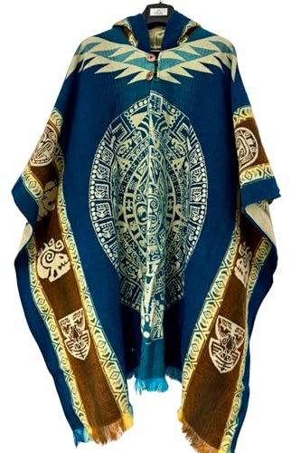 Gamboa alpacka ull poncho herr filt poncho huva cape Pancho män mexikansk ullponcho vinter cowboy hippie jacka, Ljusblå kalender, one size