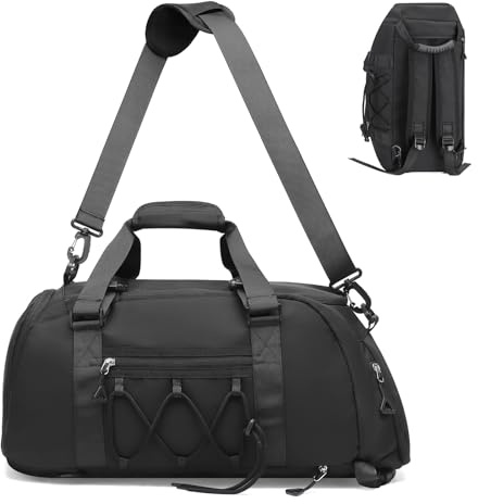 SUIKIHUM Unisex Reisetasche für Herren und Damen, wasserdichter Turnbeutel mit Schuhfach & Fußballfach, 32L Handgepäcktasche für Sport & Fitness, Schwarz, Schwarz, modisch