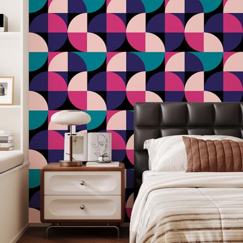 VaryPaper Carta da Parati Geometrica Rosa Viola 44.5cmx200cm Pellicola Adesiva Geometrica Stile Boho Carta Adesiva per Mobili Colorato Camera Letto Soggiorno Pellicola Mobili per Armadio Scaffali