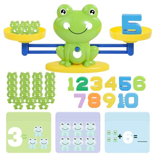 Frog Balance Scale Math Toys, Number Learning Toddler Toys with 10 Blocks | Early Development & Activity , Montessori Educational Toys for 2-3 Year Olds, Gift for 3 4 5 Year Old Girl and Boy